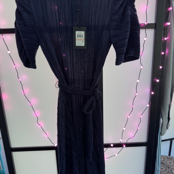 DKNY Pleated Tie-Waist Dress Navy Size 2 - Picture 6 of 6